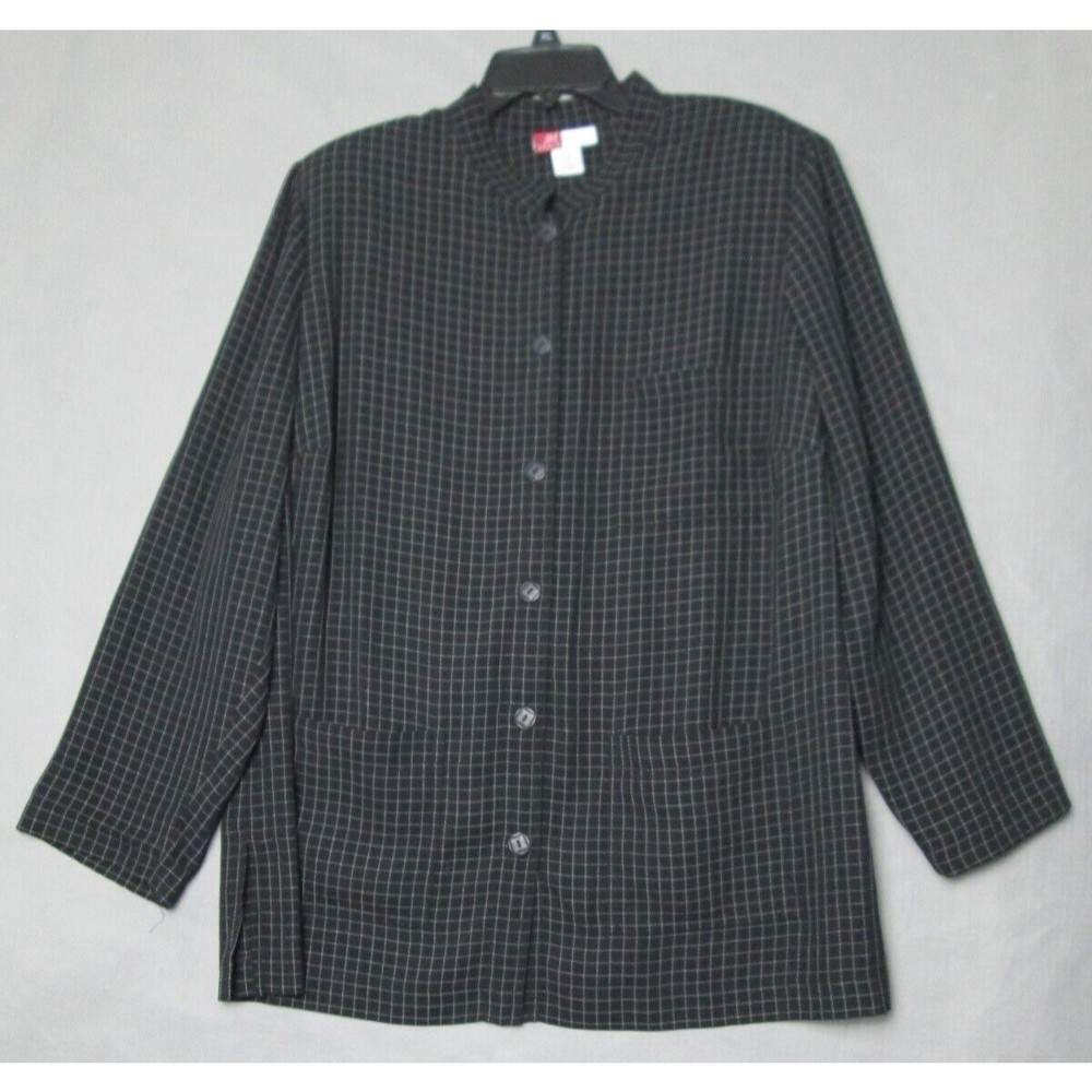 J M collection by Jennifer Moore blouse womens 18W black windowpane print flowy
